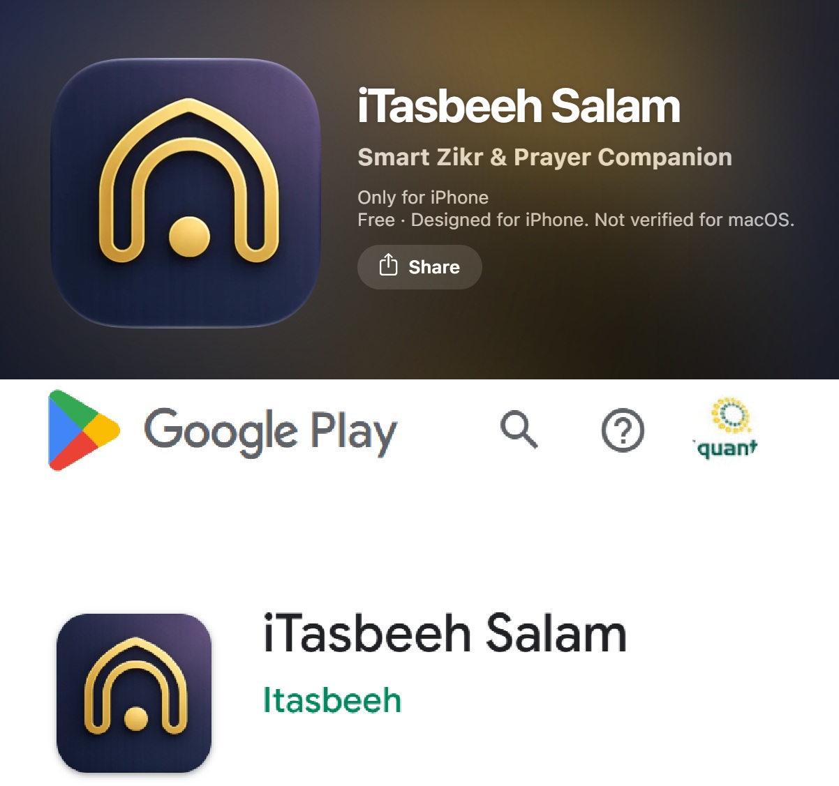 iTasbeeh Salam app on the App Store and Google Play